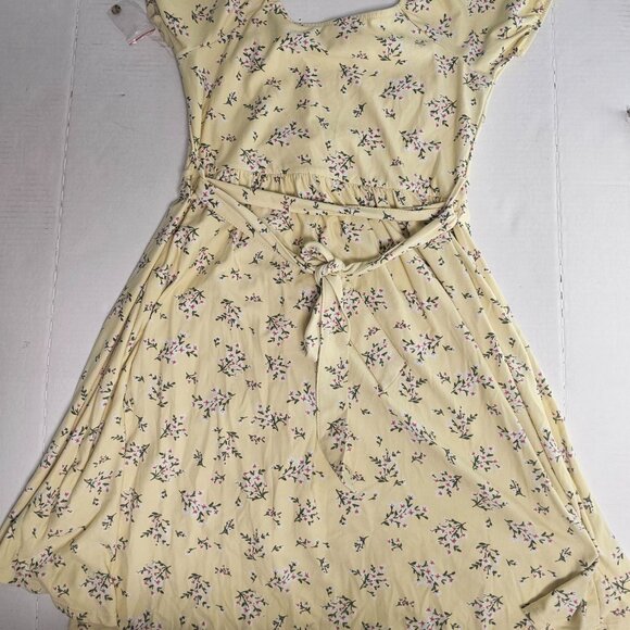 No Boundaries Juniors M 7-8 Peasant Mini Dress Yellow Floral Hi Low Summer - Picture 14 of 15